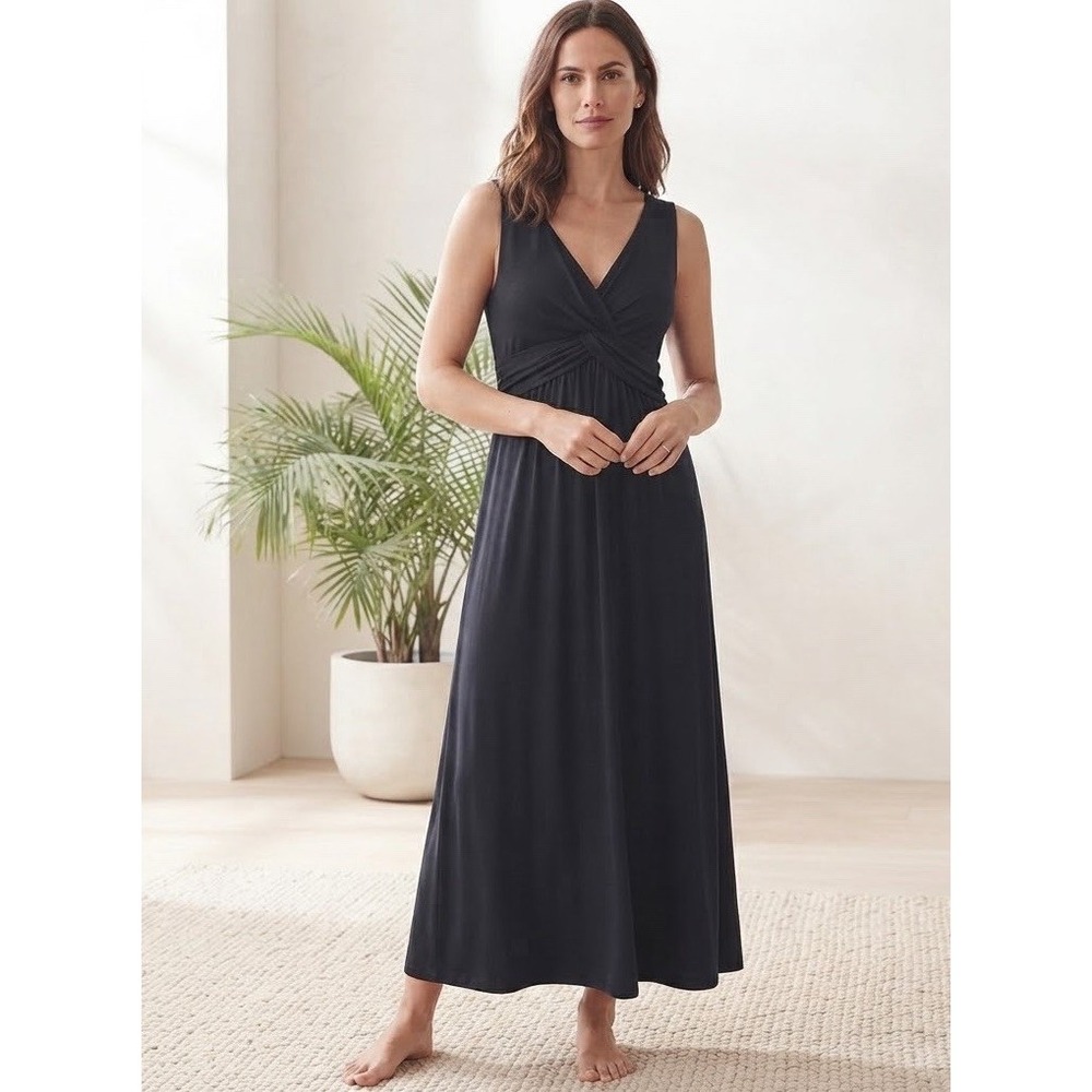 NWT $99 Soft Surroundings Black Maxi Dress Womens Sz M Sleeveless Heavenly Soft